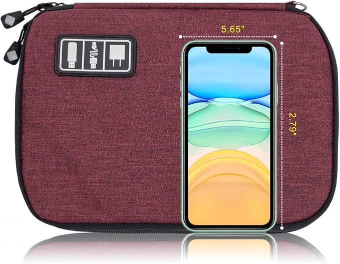 Travel Cable Organizer Bag Waterproof Portable Electronic Accessories Organizer for USB Cable Cord Phone Charger Headset Wire SD Card with 5pcs Cable Ties(Red) - Image 6