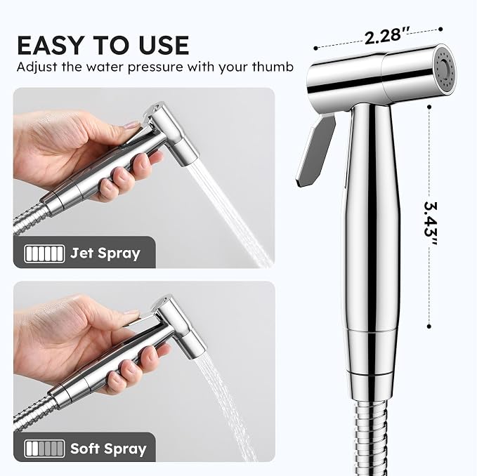 Arofa Handheld Bidet Sprayer, Bidet Attachment for Toilet, Chrome | Adjustabel Water Pressure, Leak-Free Hose, Fits Two-Piece Toilets, Feminine/Baby/Pet Wash, Cloth Diaper Rinse, Easy Install - Image 4