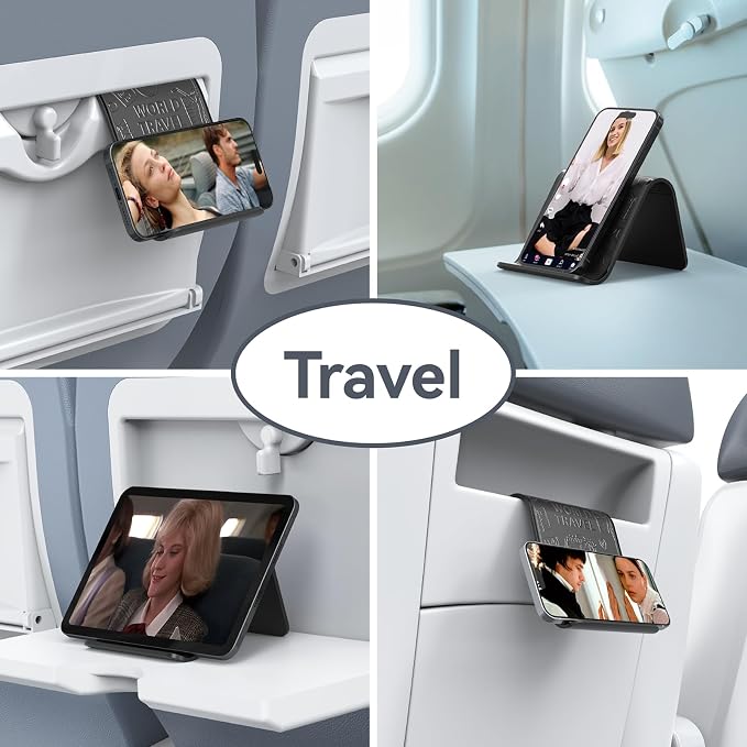 Airplane Phone Holder, Foldable Flexible Silicone Phone Stand | Tablet Mount for Flying, Home Office, Desk and Bedroom, Compatible with iPhone, Smartphones for Hands-Free Viewing, Black - Image 5