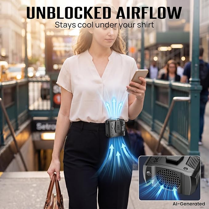 AJVV Portable Waist Fan Wearable Belt Fan Clip on Fan for Shirt, 40H Max Personal Cooling, for Camping, Outdoor, Jobsite, Travel, Black (Black) - Image 8