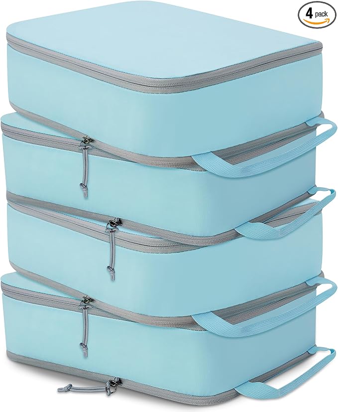 Compression Packing Cubes for Travel Packing Organizers, Blue, L | Expandable Travel Cubes for Packing Suitcase Organizer Bags Compression Bags for Travel Accessories by CALACH