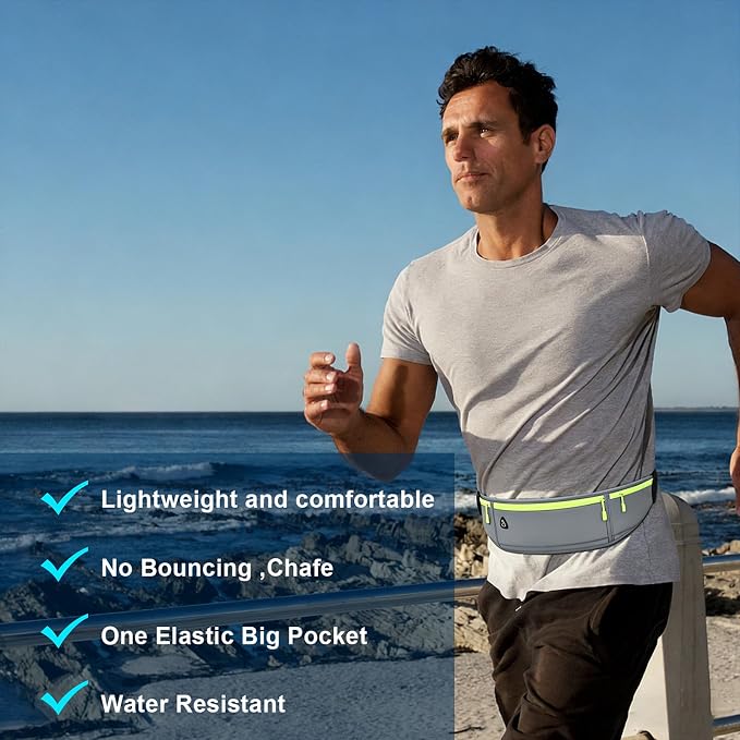 Slim Running Belt for Women Men,Runners Fanny Pack Phone Holder,Money Belt,Running Gear Accessories,with 3 Pockets (Green-gray) - Image 7