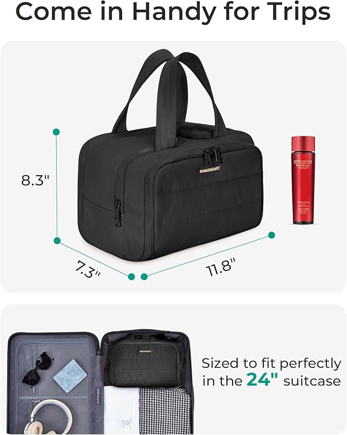 BAGSMART Travel Toiletry Bag, Crush Toiletry Bag for Women, Wide-open Puffy Toiletry Bags for Traveling, Large Travel Cosmetic Makeup Bag Organizer for Accessories,Toiletrie (Orange) - Image 2