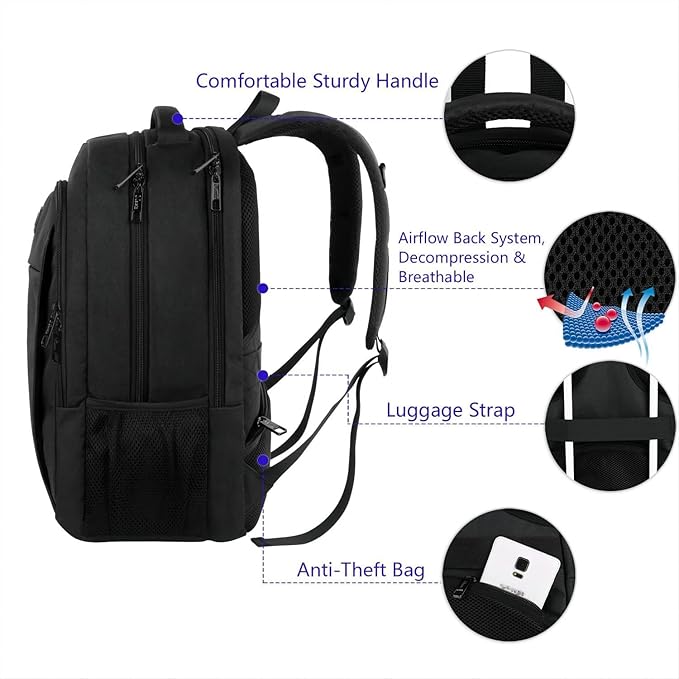 MATEIN 18 Inch Laptop Backpack, Extra Large TSA Friendly Laptop Travel Bag | Anti-Theft, Flight Approved, Business Work & College, Computer Backpack for Women Men, Big Bag with Luggage Strap, Black - Image 3