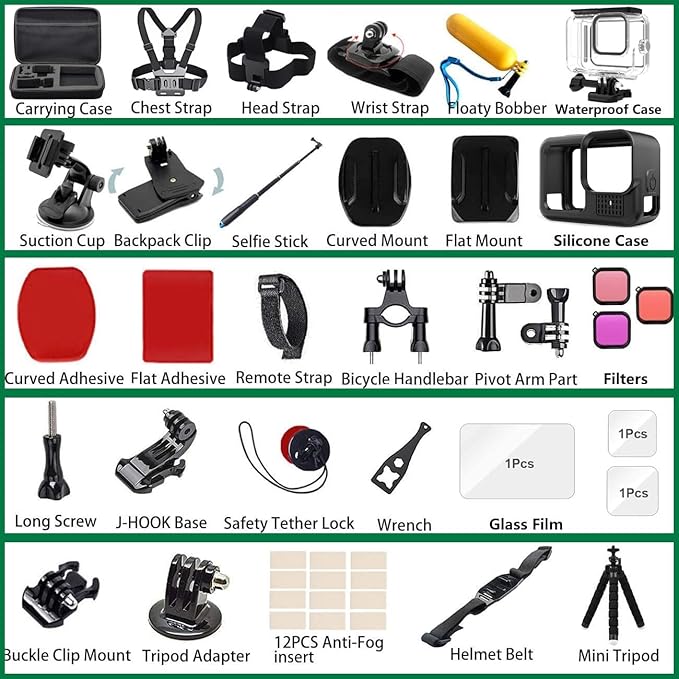 Accessories Kit for Gopro Hero 13 Black Waterproof Housing Silicone Case Glass Screen Protector Bundle for Go pro Gopro13 Hero13 Action Camera - Image 4