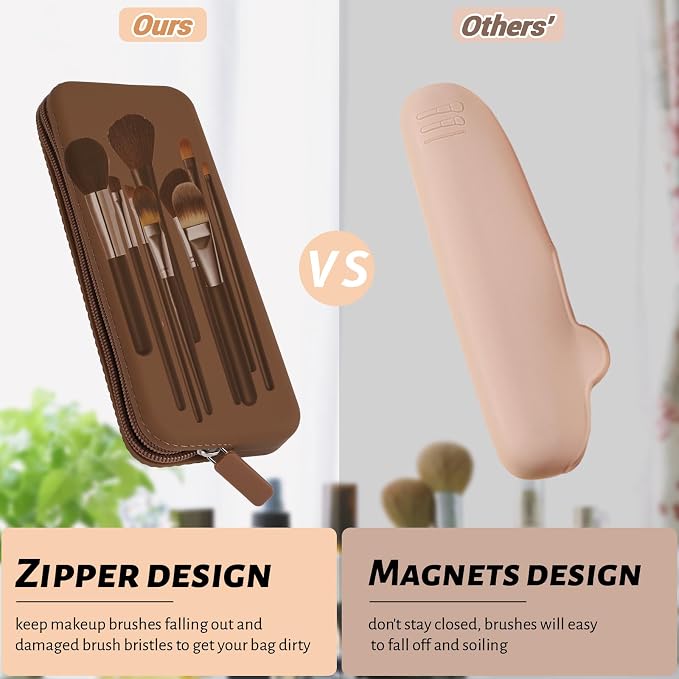 Travel Makeup Brush Holder, Silicone Makeup Bag with Zipper Pouch Holder Case for Organizing Cosmetics Pencils Daily Work（brown） - Image 5