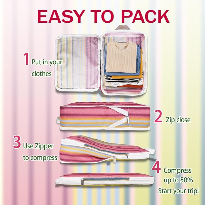6 Pcs Compression Packing Cubes for Travel, Waterproof Luggage Organizer Washable Storage Bags Set - Packaging Cubes for Backpack Travel and Carry-Ons - Image 2