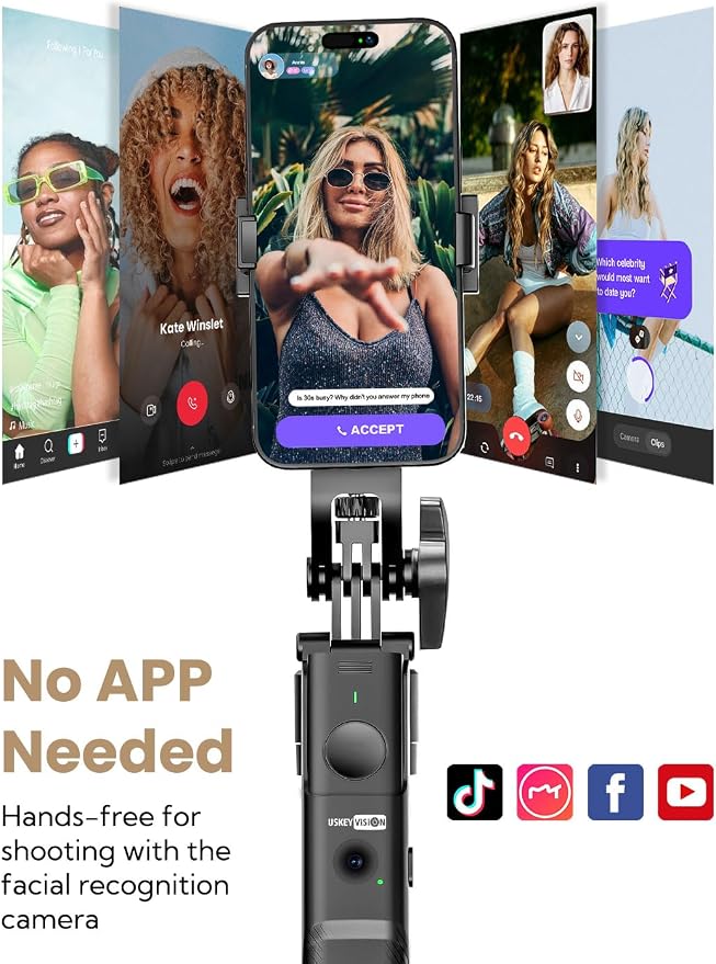 68" Auto Face Tracking Phone Tripod w/Ground Spike & Remote R01 | 68" Extendable Tripod,Compatible with iPhone & Android , Remote Control & Ground Spike Included, Video Recording & Vlogging - Image 3