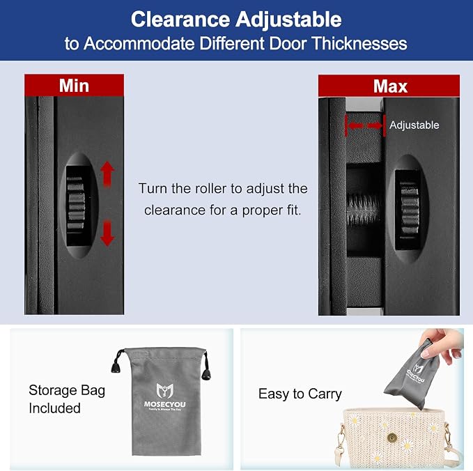 Home/Hotel Security Extra Door Lock, Portable, Flip Action Style | All-Metal Construction, Adjustable, with Storage Pouch, Travel Safety Device, Black - Image 4