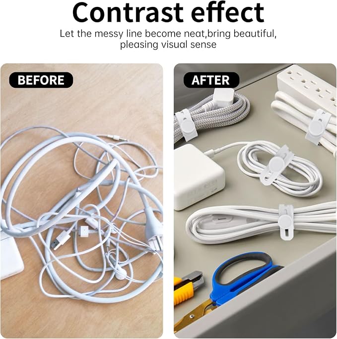 Oligei 25 Pcs Silicone Cable Ties, Cable Ties Reusable, High Elasticity Cord Wraps for Electrical Cords, Cord Organizer for Earphone, Phone Charger(White) - Image 6