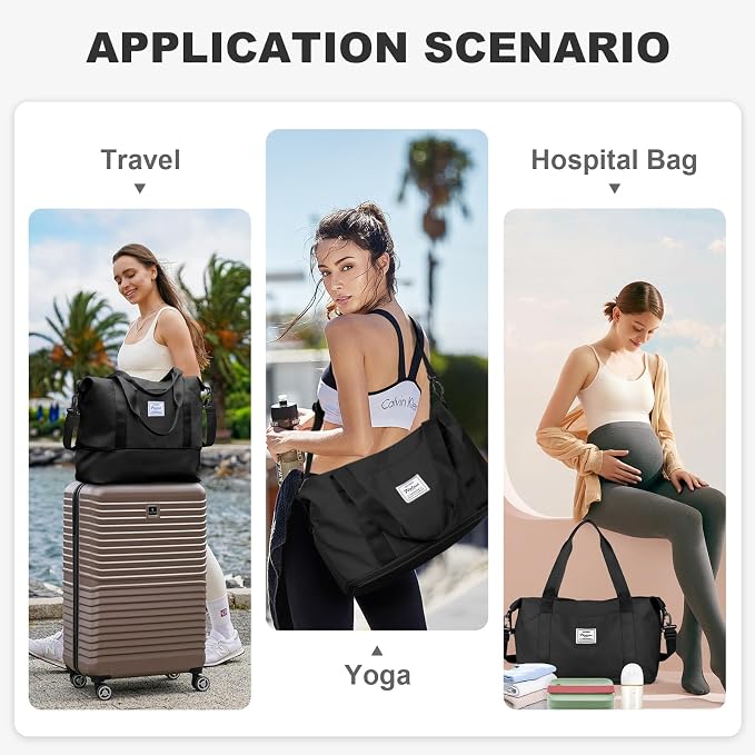 Travel Duffel Bag, Sports Tote Gym Bag, Shoulder Weekender Overnight Bag for Women - Image 3