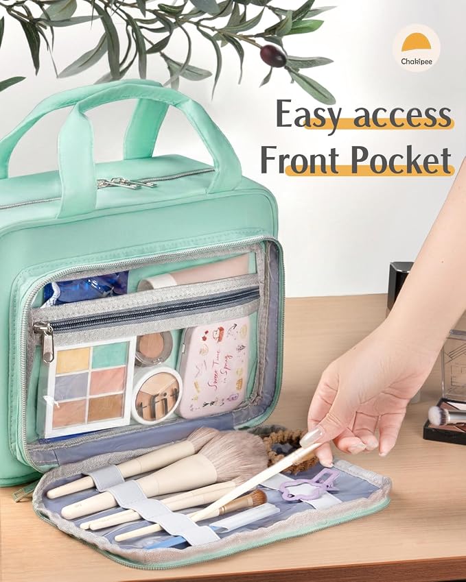 Travel Hanging Toiletry Bag for Women - Waterproof Cosmetic Organizer with Clear Window, Lightweight Bathroom Bags for Essentials, Makeup, Shampoo, Toiletries Green,Large - Image 7