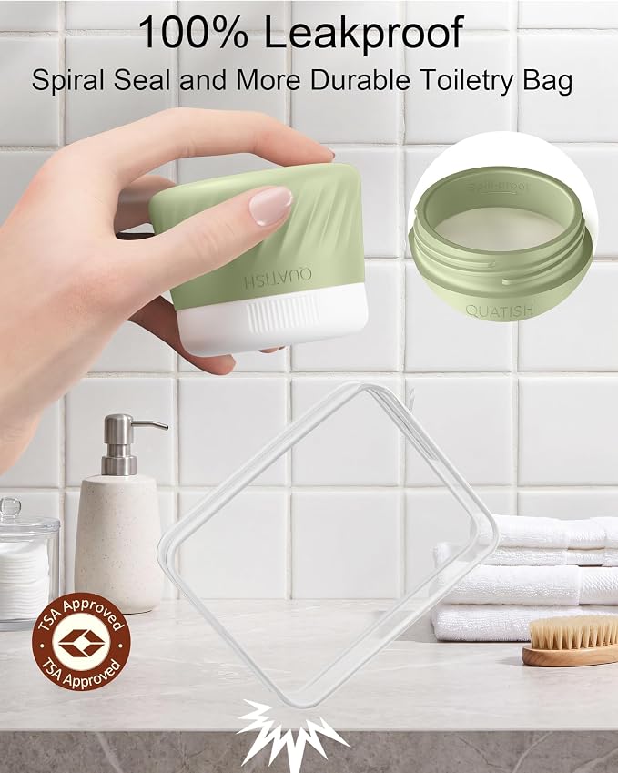 Quatish 6 Pack Travel Size Containers for Toiletries, 3oz, Evergreen | Leakproof, TSA Approved Silicone Jars, Easy to Clean, Portable Travel Essentials for Lotion Cosmetics Medicines and Jewelry - Image 2