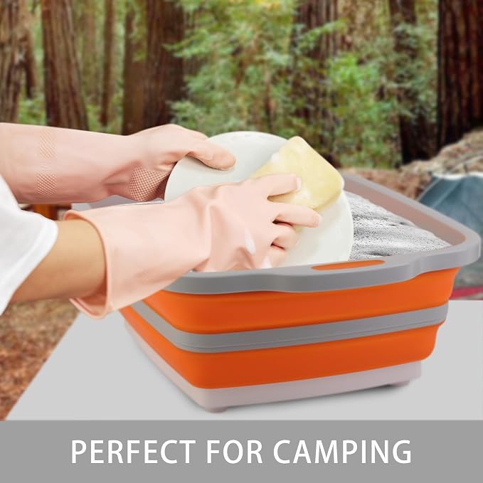 Collapsible Cutting Board with Container, Foldable Camping Sink with Colander, BBQ Prep Tub with Lid, Multifunction Dish Basin for Kitchen, Bowl, Vegetable and Fruit, 2.11 Gal/8L Storage Basket - Image 6