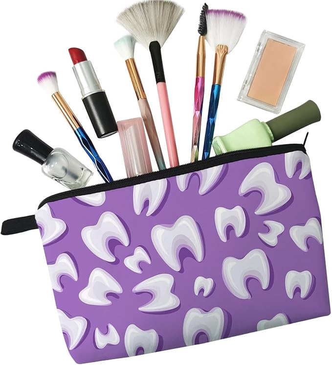 Livel lhood Purple Cartoon Teeth Small Makeup Zipper Bag | Purple Cartoon Teeth Printed Cosmetic Organizer Pouch, Purple Cartoon Teeth Gift for Women - Image 4