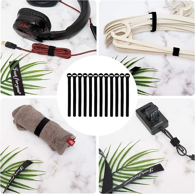 60pcs Reusable Fastening Cable Ties, 6-Inch Cable Straps Cable Management, Multi-Purpose Hook & Loop Cord Organizer Wire Ties, Adjustable Cable Organizer Cord Ties, Microfiber Cloth Straps,Black. - Image 5