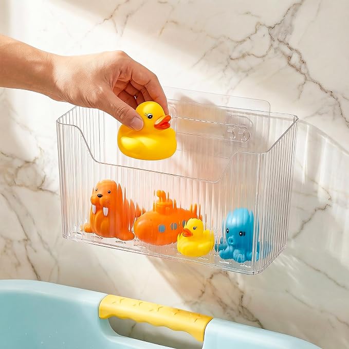 6 Pack Clear PVC Storage Organizer Bins, Wall Mounted Adhesive Baskets for Cabinet Door, Kitchen, Bathroom & Pantry Organization - Image 8