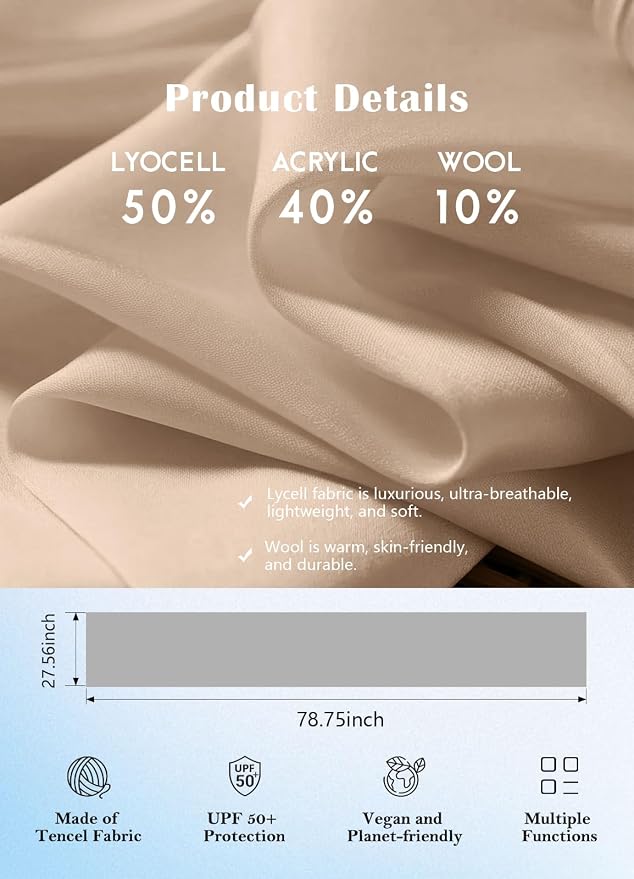 Women's Wool Blend Travel Scarf Lightweight Breathable Wrap Pashmina Airplane Blanket Shawl - Image 6