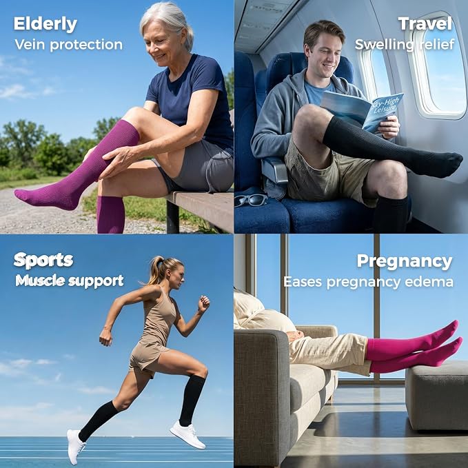 Compression Socks for Women & Men 15-20 mmHg, Knee High, 3 Pairs | Graduated Compression, Supports Circulation, Ideal for Nurses, Pregnancy, Travel, Flights, Running & Athletic Edema - Image 5