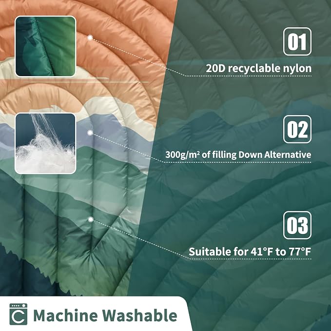 Puffy Camping Blanket,Large Camp Blanket Outdoor Camping Quilt Waterproof | Lightweight Printed Warm Packable Down Alternative Blanket for Camping,Traveling, Stadium, Hiking, Picnics - Image 3