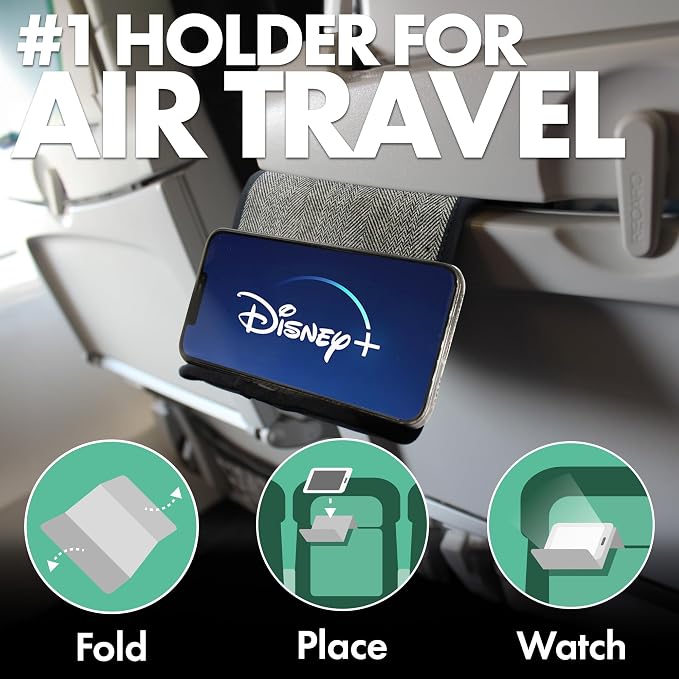 Airplane Phone Holder - Foldable Phone Stand for Plane Travel | Tweed Design,Tabletop Mount Desk, Plane Tray Seat back, Treadmill, Fits iPhone Cell Phone, 9 x 4.3 in - Image 2