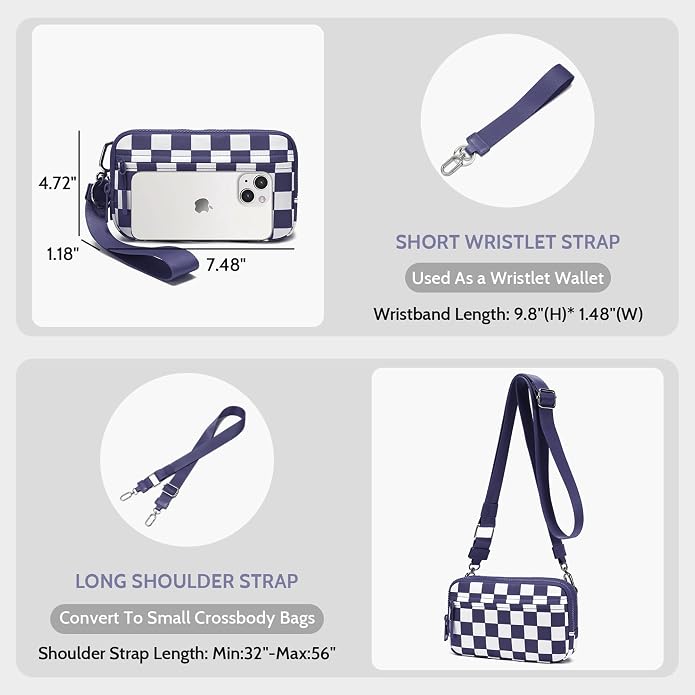 FODOKO Wristlet wallets for Women RFID crossbody bags with 4 Zippers | Checkered quilted nylon with credit card slots, cell phone organizer, and coin purse for travel and everyday carry - Image 5