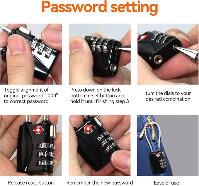2 Pack TSA Luggage Lock and 2 Pack Aluminium Metal Luggage Tags, Mini Combination Password and Suitcase Card Holder Bag Tag Name Address ID Bag Label with Key Ring - Image 9