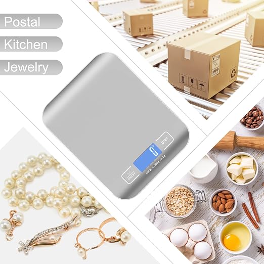 Digital Shipping Scale,Stainless Steel Panel, Accurate Portable Postal Scale for Packages, Small Business,Kitchen, Food, Handmade, Liquids, and Boutique (Silver Rechargeable(10kg/1g)) - Image 5