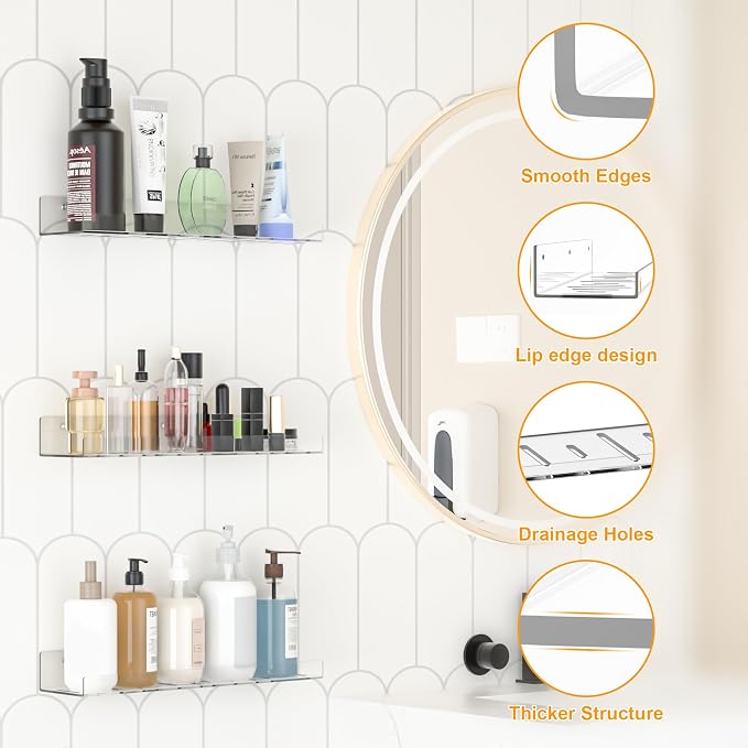 LAZYROSY 6 Pack Floating Shelves - Clear Acrylic/PET Wall Mounted Non-Drilling Storage Rack with Adhesive, Invisible Bathroom and Bedroom Shelves for Kitchen, Living Room, Clear Decoration - Image 7
