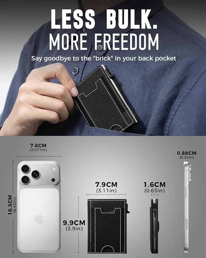 iwantit Slim Wallet for Men Card Holder: Minimalist RFID Blocking Wallet for 8-10 Cards - Smart Pop Up Card Case with Detachable Money Clip - Premium Leather Cardholder, Gift Boxed (CrossGrain Black) - Image 2