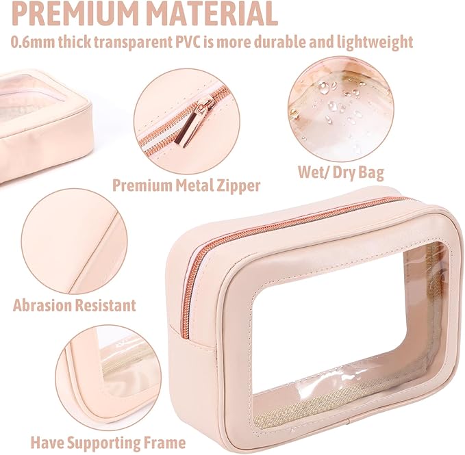 YOPCDJ 3Pack Clear Toiletry Bag,TSA Approved Travel Makeup Pouch with Zipper for Cosmetics and Toiletries，Diaper Bag Organizer Pouch Set，Women's Purse Organizer and Clear Car Bag - Image 3