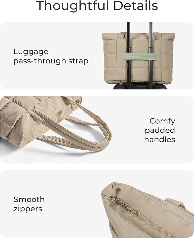 BAGSMART Expandable Tote Bag for Women, Puffer Work Tote Travel Bag | Quilted Carry On Bag for Travel Work Gym College, Waterproof Travel essentials - Image 7