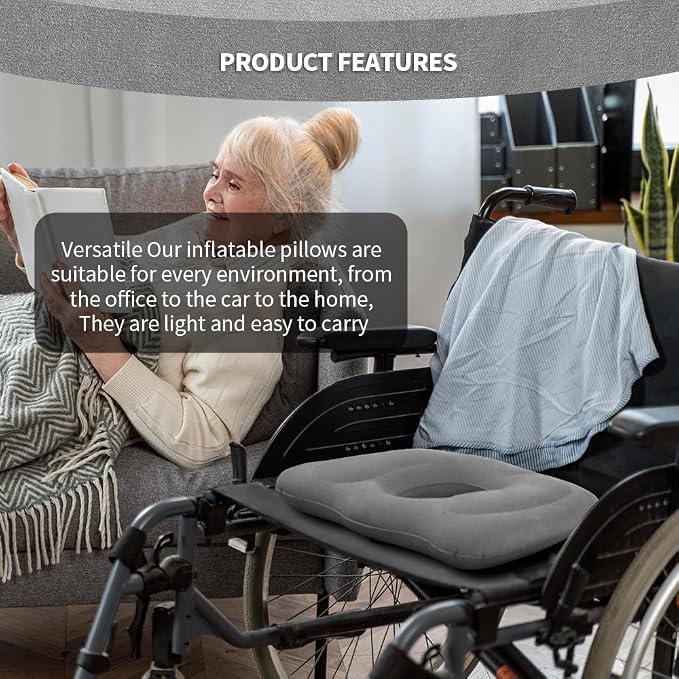 Donut Seat Cushion, Inflatable Sitting Cushion, Coccyx Cushion | Donut Pillow for Tailbone Pain, Portable Inflatable Seat Cushion Pressure Relief, Suitable for Car, Airplane, Travel, Grey - Image 7