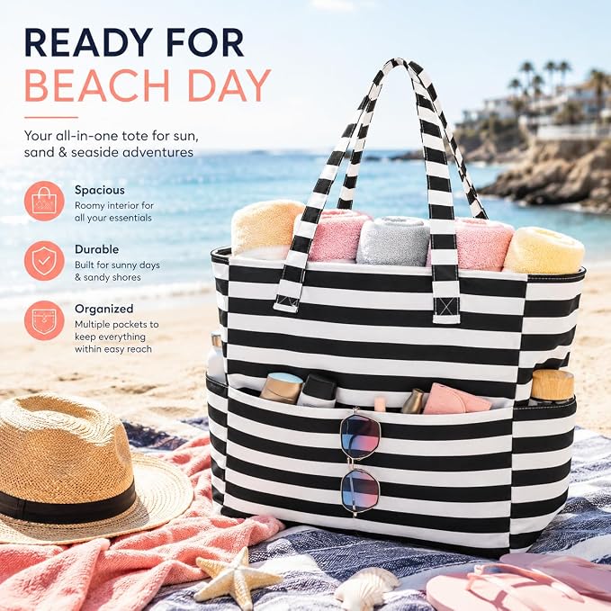 LEDAOU Large Beach Bag for Women, Waterproof Sandproof Tote Bag with Zipper | 36L Pool and Swim bag with Zipper, Wet/Dry pocket and 7 Pockets for Beach Days, Cruises, Vacations and Family travel - Image 7