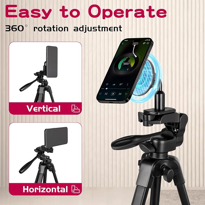 55" Phone Tripod, PHOPIK Aluminum Extendable Tripod Stand with Shutter, Carrying Bag, Compatible with iPhone/Android/Sport Camera&Insta 360 x5 Perfect for Video Recording/Selfies/Live Stream/Vlogging - Image 3