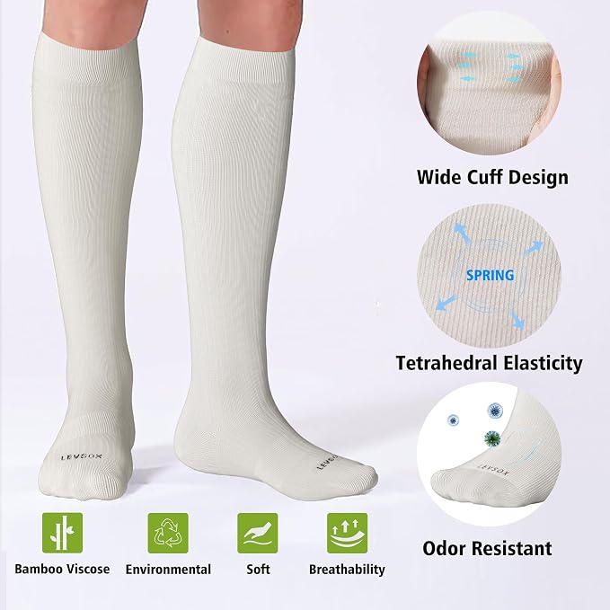 LEVSOX Viscose Made from Bamboo Compression Socks for Pregnant Women 20-30 mmHg Knee High Cute Mens Supports Socks for Travel - Image 3