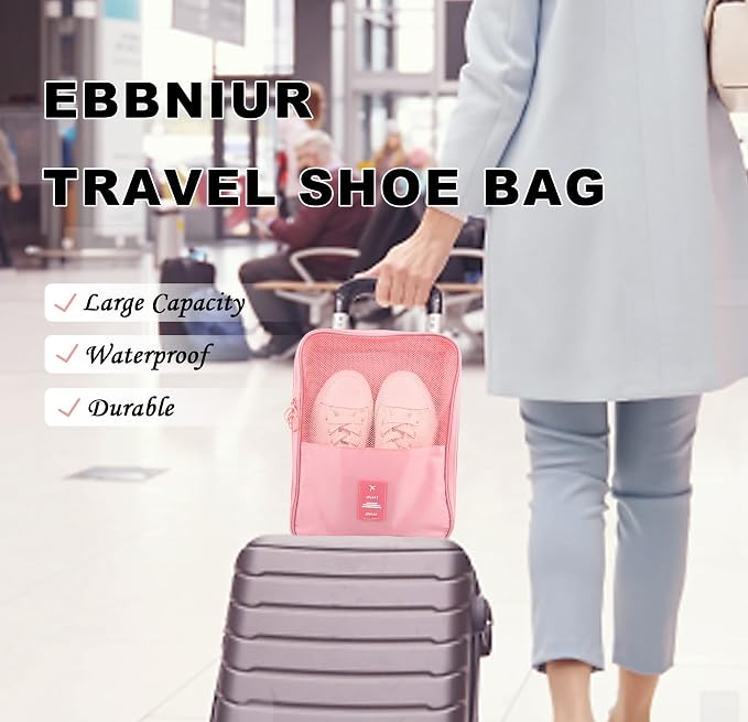 Travel Shoe Bags 2 Pcs of Shoe Organizers Set for Suitcase Hold 3 Pair of Shoes Waterproof Shoe Packing Cubes for Travel and Daily Use Storage Pouch with Handle (Blue+Pink) - Image 7
