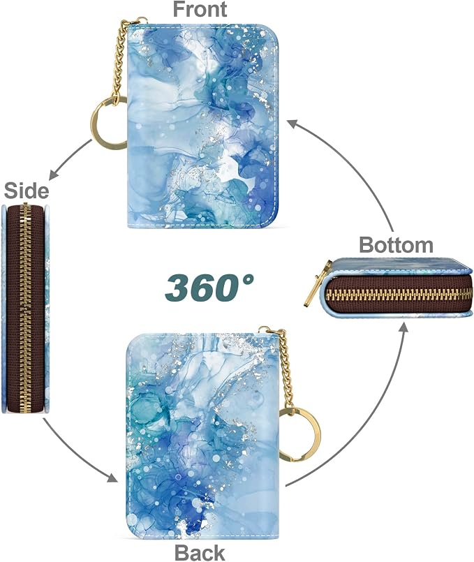 Nipichsha Women's Slim Leather RFID Wallet, Light Luxury Blue, 4.33 x 3.15 in | Leather Card Holder Wallet, Credit Card Wallet Organizer, Business Card Case with Zipper & Keychain, 12-Slot Compartment - Image 2