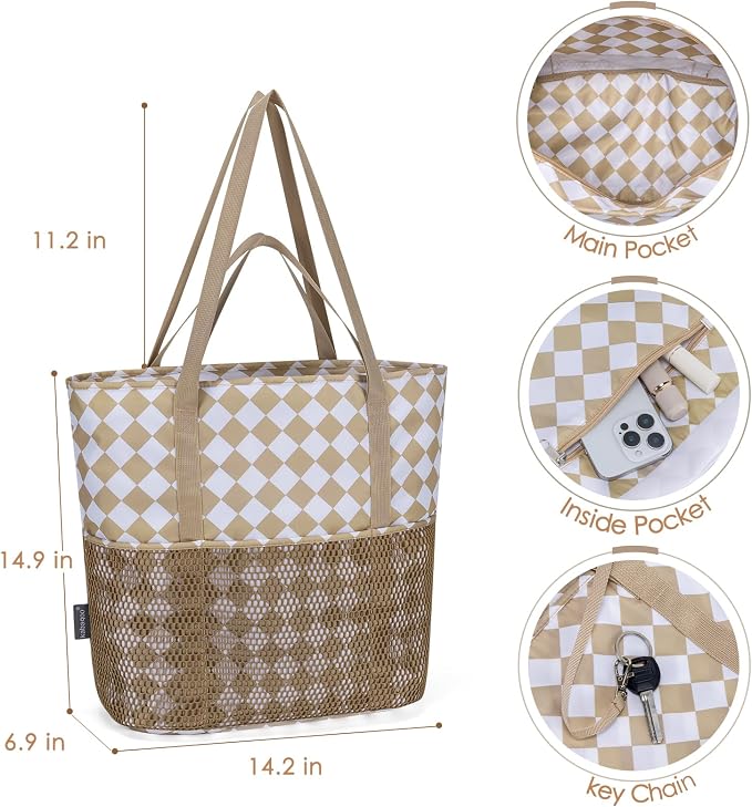 KABAQOO Large Beach Bag Waterproof Sandproof Tote Bag for Women with Zipper & Mesh Pockets for Pool Swim Travel Everyday | waterproof - Image 5