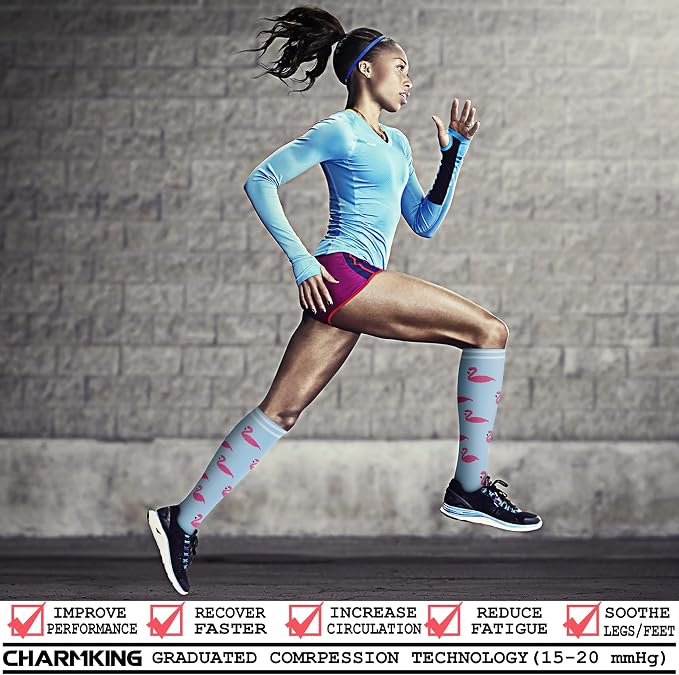 CHARMKING Compression Socks for Women & Men Circulation (8 Pairs) 15-20 mmHg Best Calf Socks Support for Athletic Cycling - Image 2
