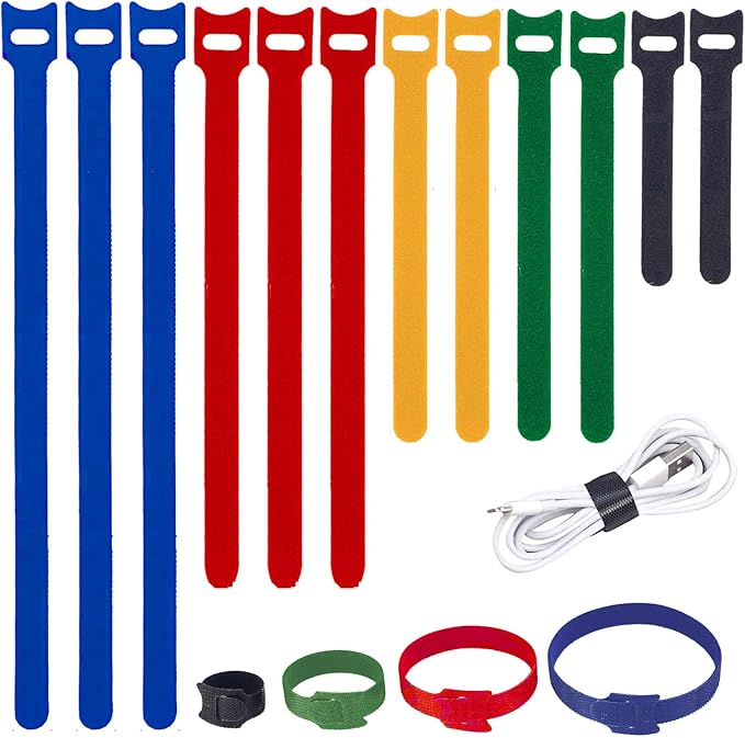 MVYC 200PCS Reusable Cable Ties Wire Ties Cord Organizer Cable Organizer Adjustable Cable Management 4+6+8+10 inch 5 Colors by SyncYourLifeWithMVYC