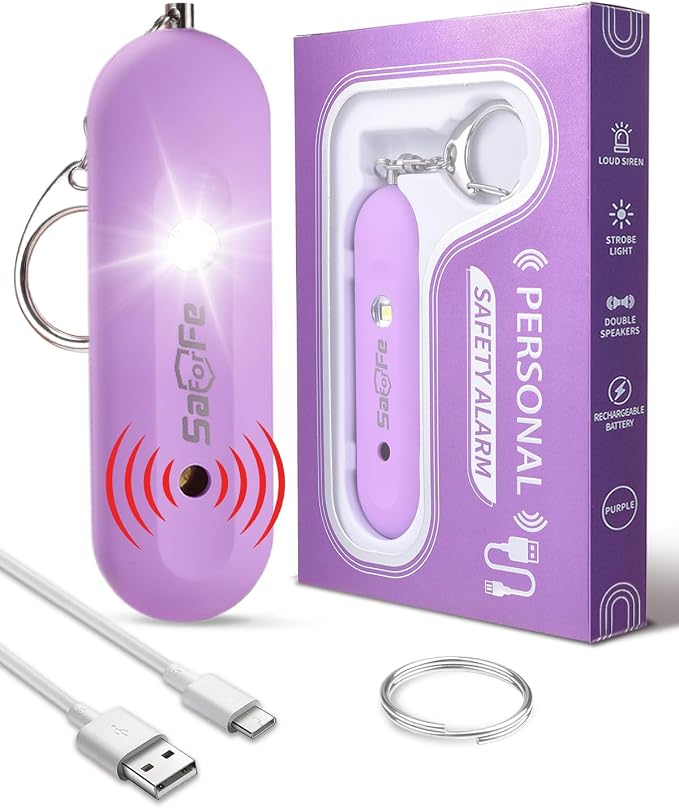 Personal Safety Alarm for Women - Waterproof Rechargeable Security Alarm - 140dB Extra Loud Siren with SOS Strobe Light - Self Defense Keychain for Women Girls Teens Seniors by Unknown