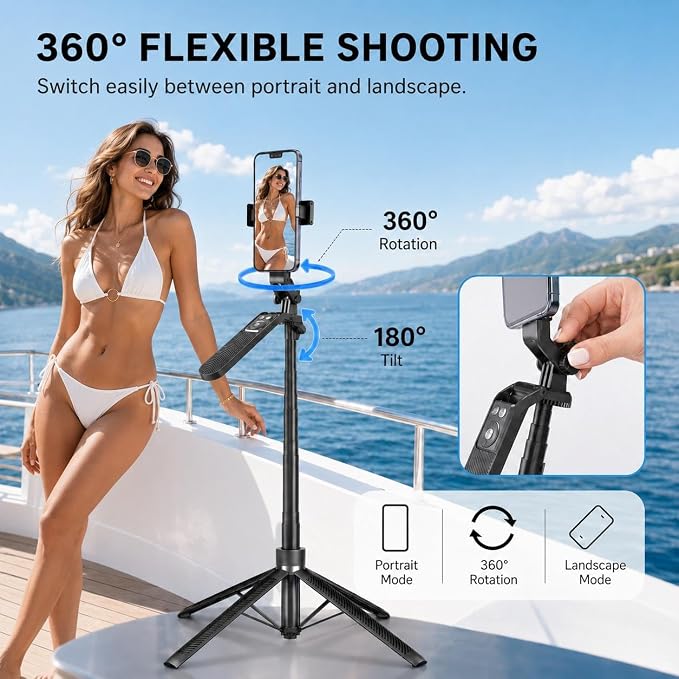 70" Phone Tripod Stand with Wireless Remote, Selfie Stick for iPhone Samsung Android, Portable Cell Phone Holder for Video Recording Photos Vlogging Travel - Image 4