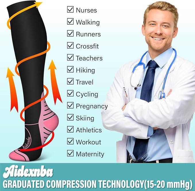 3 Pack Compression Socks - Compression Socks Women and Men, 15-20mmHg, Best for Nurses, Travel, Pregnancy - Image 5