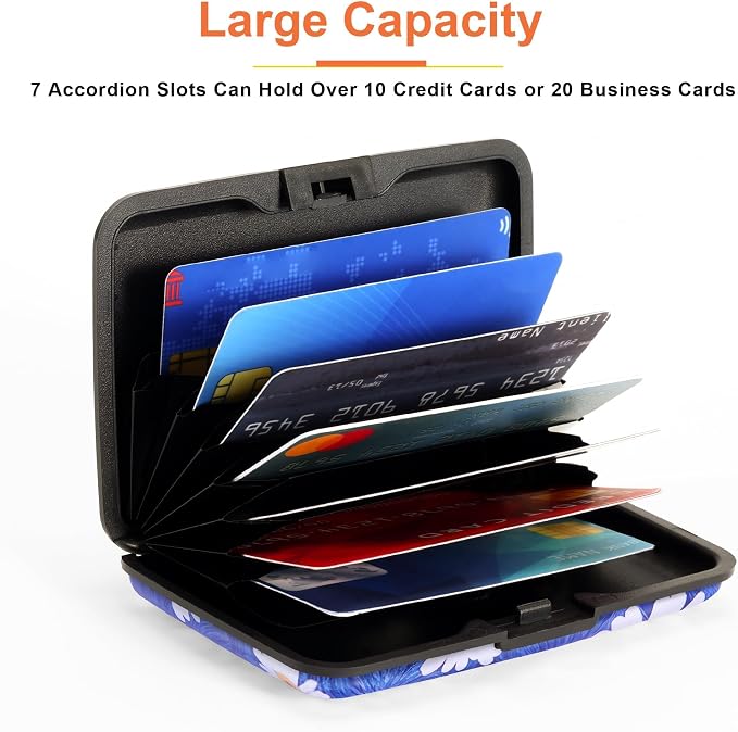 Mayski Credit Card Holder for Women RFID Blocking Wallet, White Flower | Card Wallets for Women Small Mini Business Metal Accordion Aluminum Alloy Hard Case for Men - Image 4