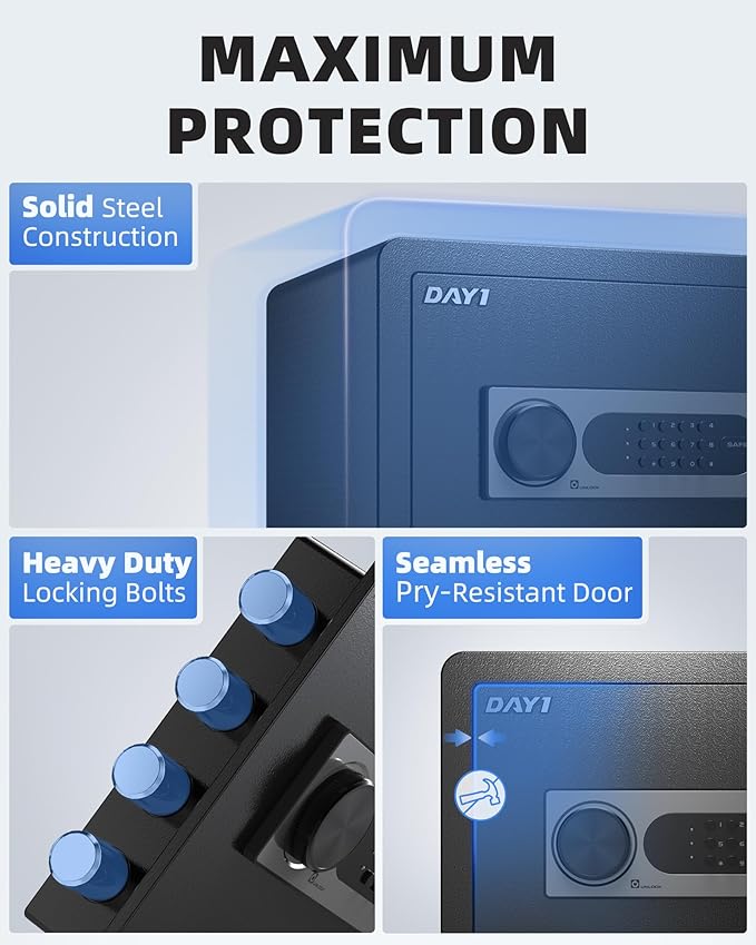 DAYI Safe Box, 1.4 Cubic Feet Home Safe with Fireproof Waterproof Bag, Security Safe Box for Money Cash Valuables, Digital Electronic Keypad, Dual Alarm System, Removable Shelf - D-35 - Image 2