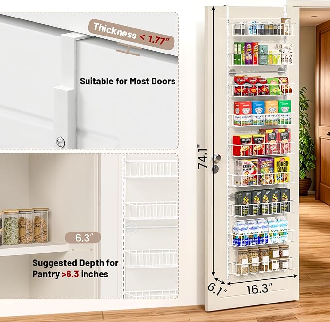 ElegantArray 9-Tier Pantry Door Organizer, White | Over The Door Pantry Organizer Rack and Storage, Hanging Spice Rack Shelves Door, Home Office Laundry Room Bathroom & Kitchen - Image 2
