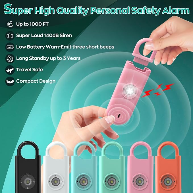 Fauxomor 140dB Personal Safety Alarm for Women 6pack Self Defense Keychain | Super Loud Siren with Low Battery Notice & Strobe Light, Long Battery Life, Portable for College Girls, 2Pink+2Blue+2Black - Image 3