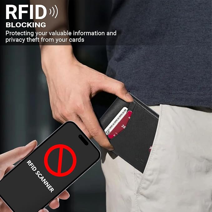 VATAN Wallet for Men Slim RFID Blocking Leather Credit Card Holder Wallet for 15 Cards, Bifold Minimalist Thin Wallet with 2 ID Windows & Cash Slot, With Gift Box (Cross Grain Black) - Image 8