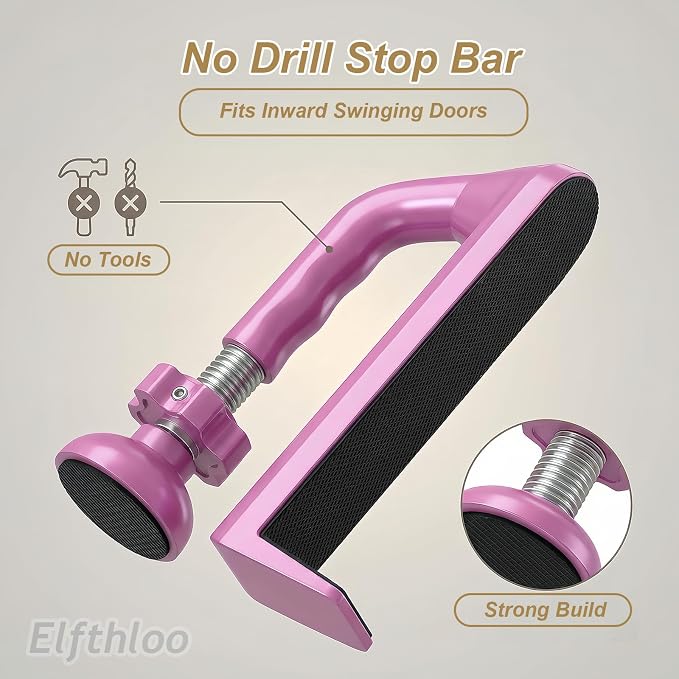 Portable Door Lock Travel Security, Pink Anti-Theft Stopper | 202g lightweight, fits inward-swinging doors, tool-free install, aluminum, for hotels, Airbnbs, dorms, apartments - Image 3